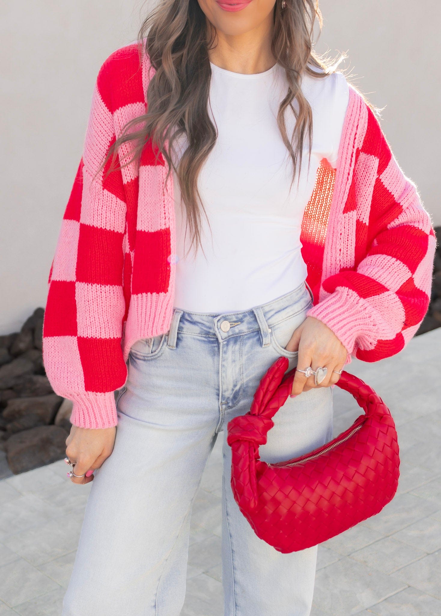 Cupid's Valentine Red & Pink Checker Cardigan