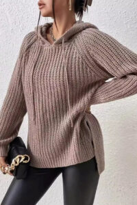 Solid Hooded Oversized Side Slit Sweater