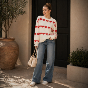 Red Heart Valentine Long Sleeve Knit Sweater