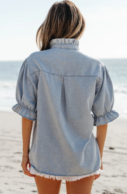 Bluebell Puff Sleeve Summer Chambray Shirt | Pre-Order